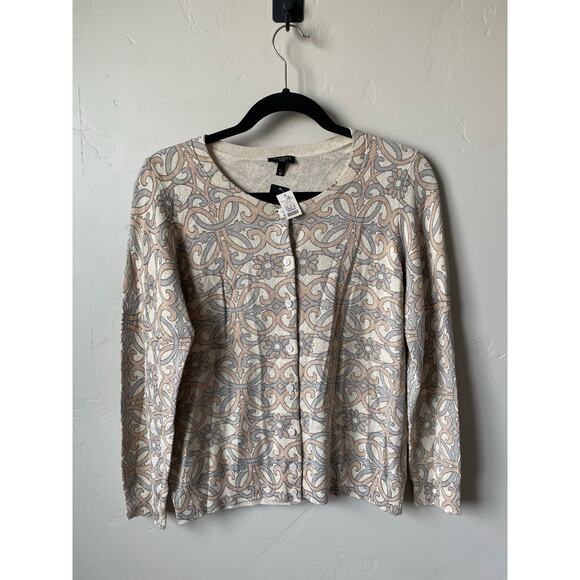 Talbots Black Label Gold Metallic Scroll and Floral Cardigan Sz L Petite NWT - Picture 3 of 11